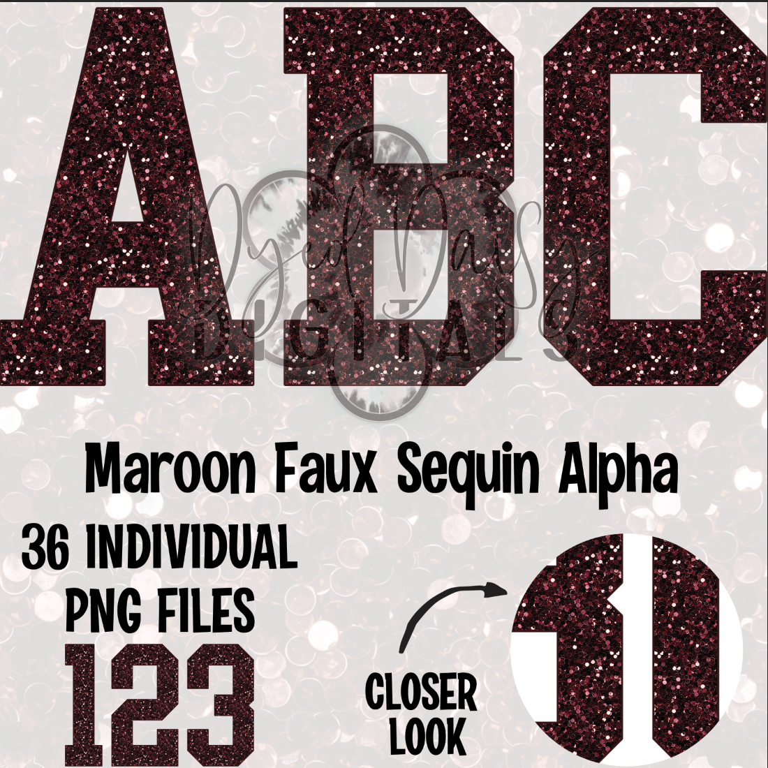 Maroon Varsity Faux Sequins Alpha Set Digital Download