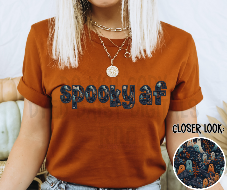 Spooky A F Halloween Ghost Faux Embroidery - Digital Download