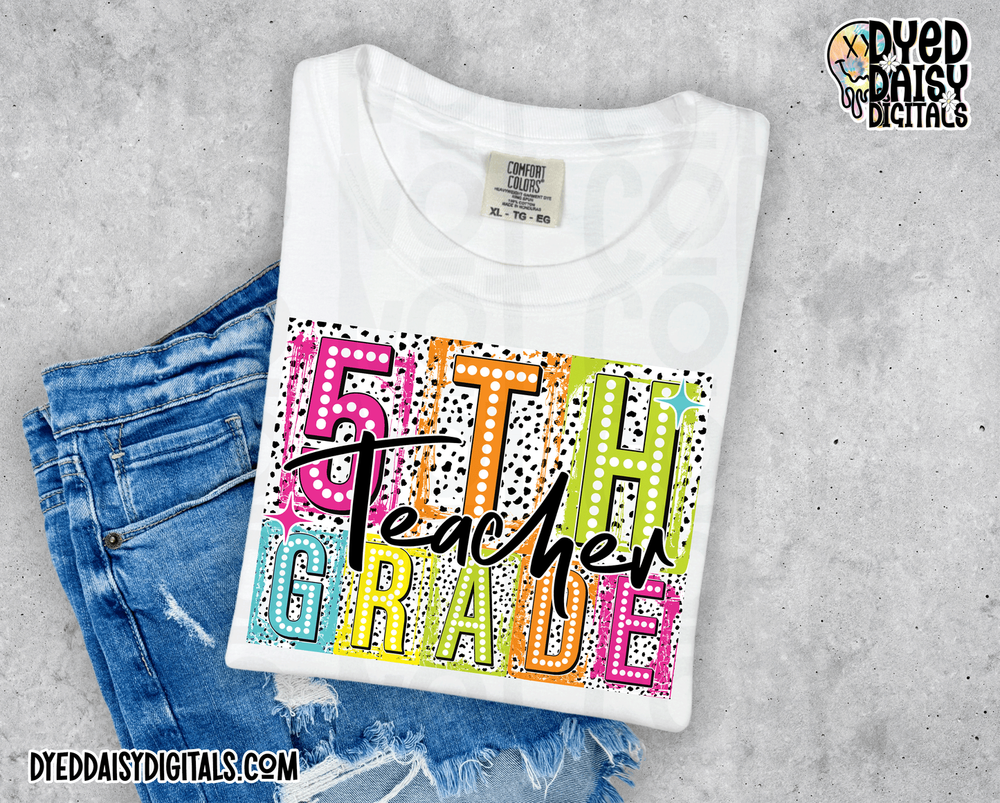 Boxy Neon 5th Grade Teacher - Digital Download
