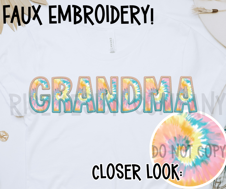 Rainbow Spiral Faux Embroidery GRANDMA - Digital Download