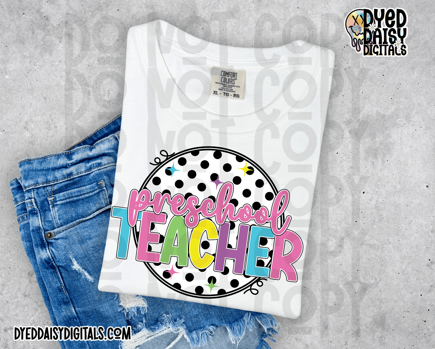 Neon 80s Polka Dot Preschool Teacher - Digital Download