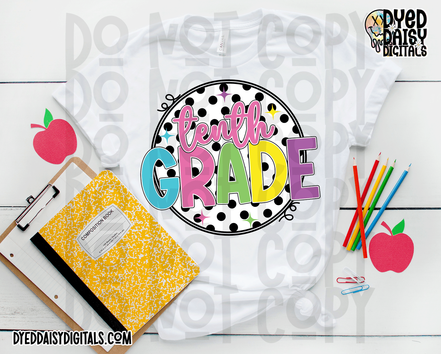 Neon 80s Polka Dot 10th Grade - Digital Download