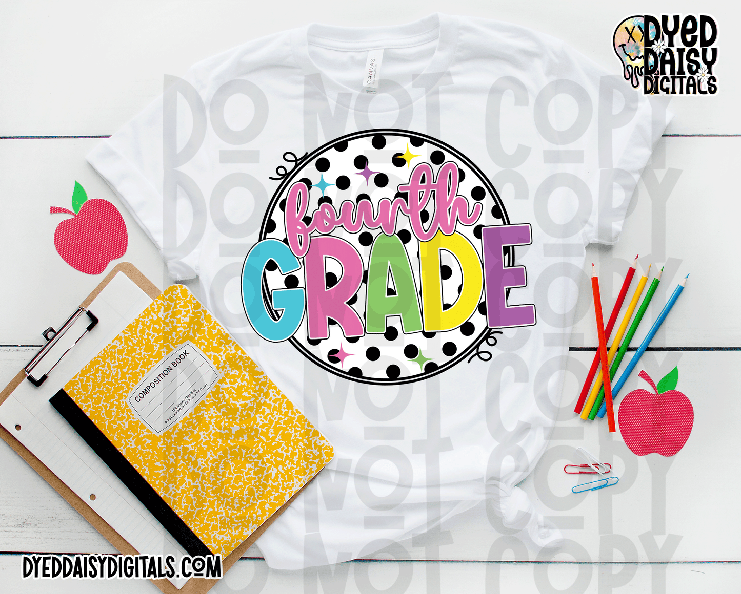 Neon 80s Polka Dot 4th Grade - Digital Download