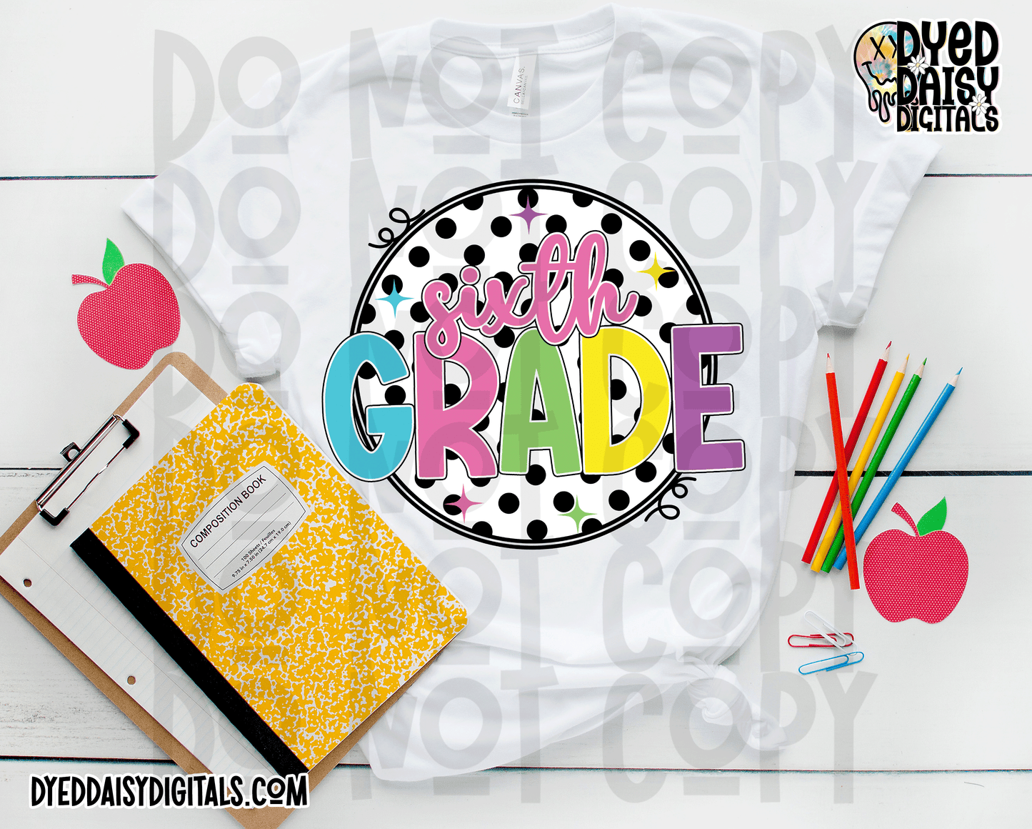 Neon 80s Polka Dot 6th Grade - Digital Download