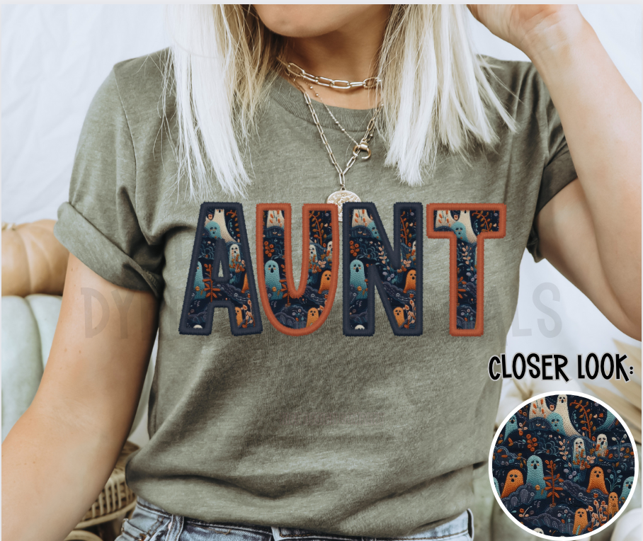 AUNT Halloween Ghost Faux Embroidery - Digital Download