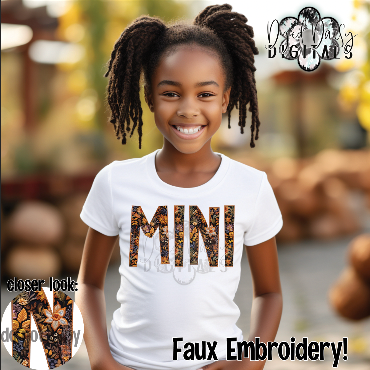 Mini Fallish Flowers Pattern - Faux Embroidery - Digital Download
