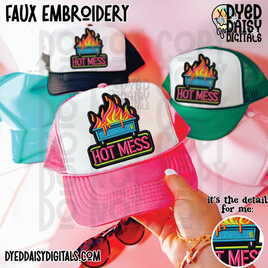 Hot Mess Faux Embroidery Patch - Digital Download