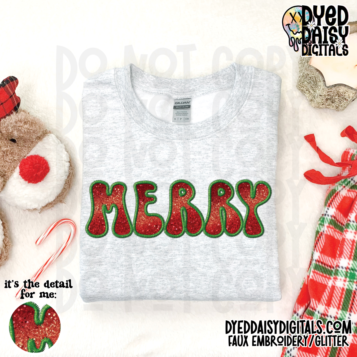 Merry - Faux Embroidery and Faux Glitter Digital Download