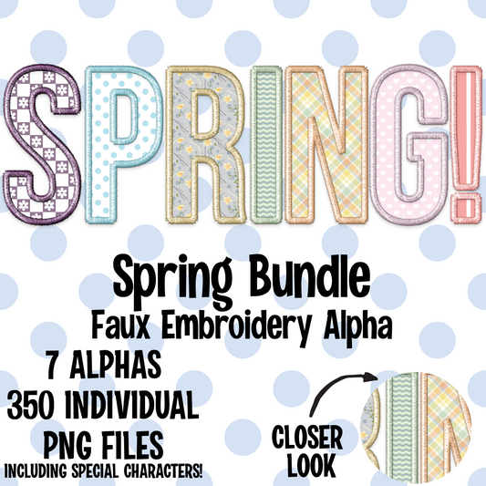 Spring Bundle Faux Embroidery Alpha Set Digital Download