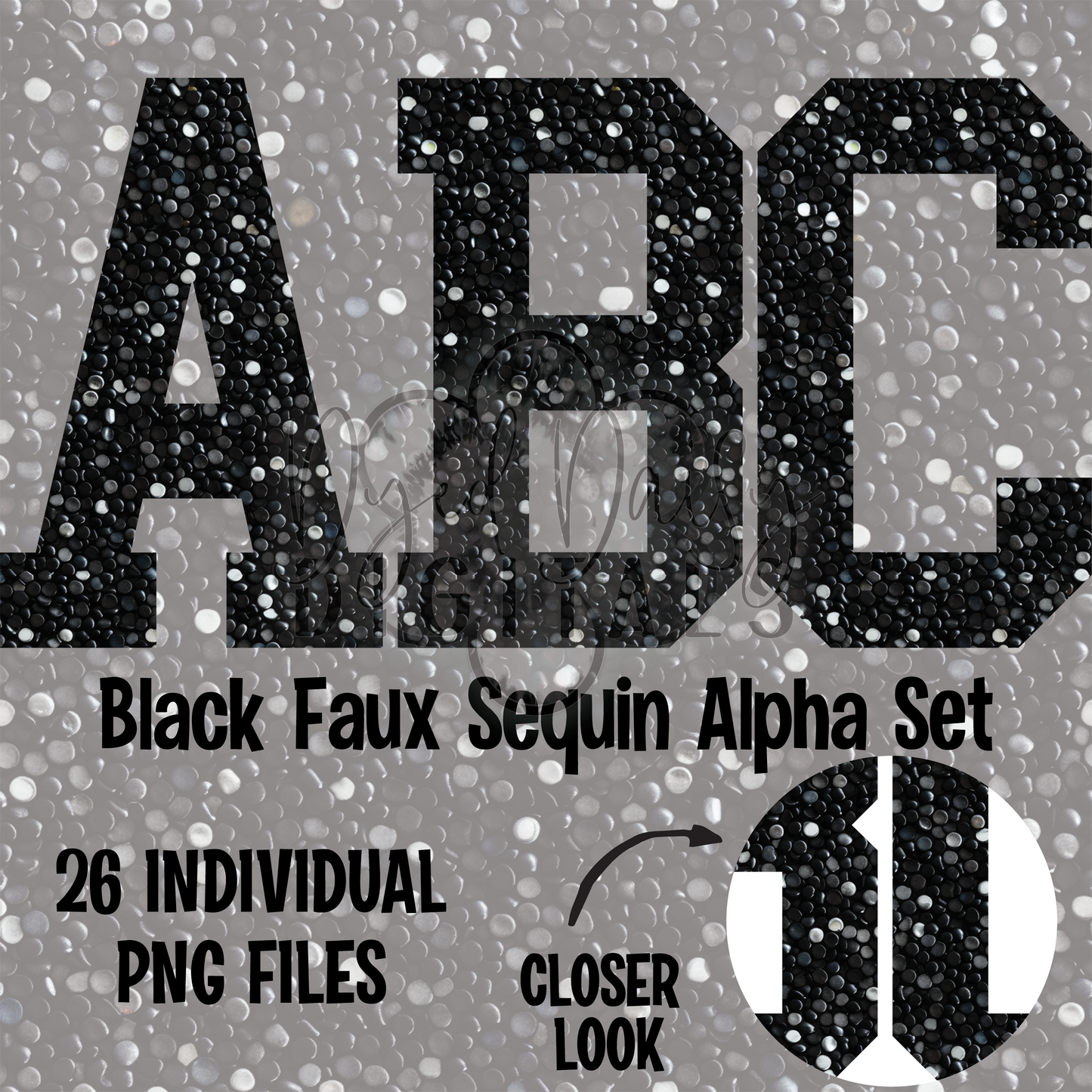 Black Varsity Faux Sequins Alpha Set Digital Download