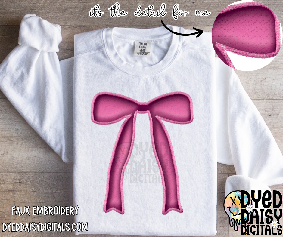 Girly Bow Coquette Bow - Faux Embroidery - Digital Download