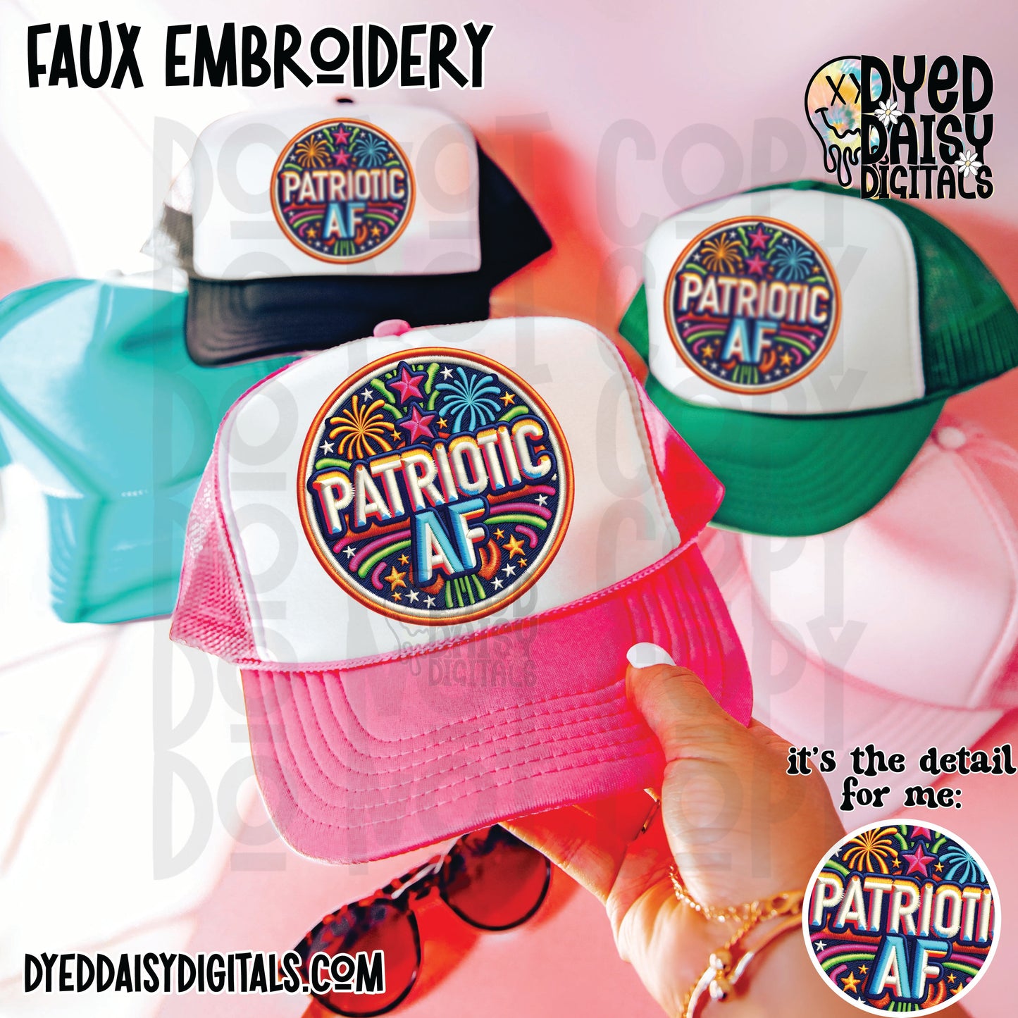 Patriotic AF Neon Faux Embroidery Patch - Digital Download