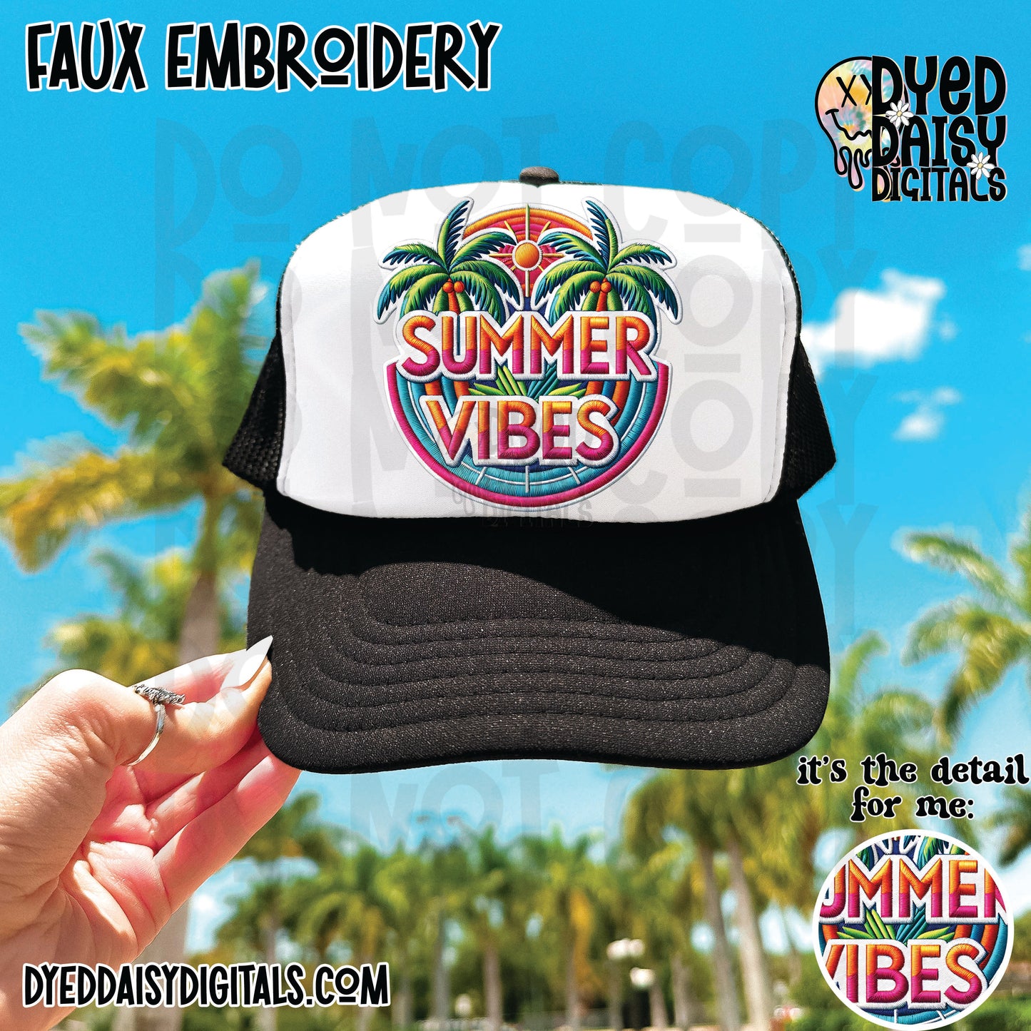 Summer Vibes Neon Faux Embroidery Patch - Digital Download