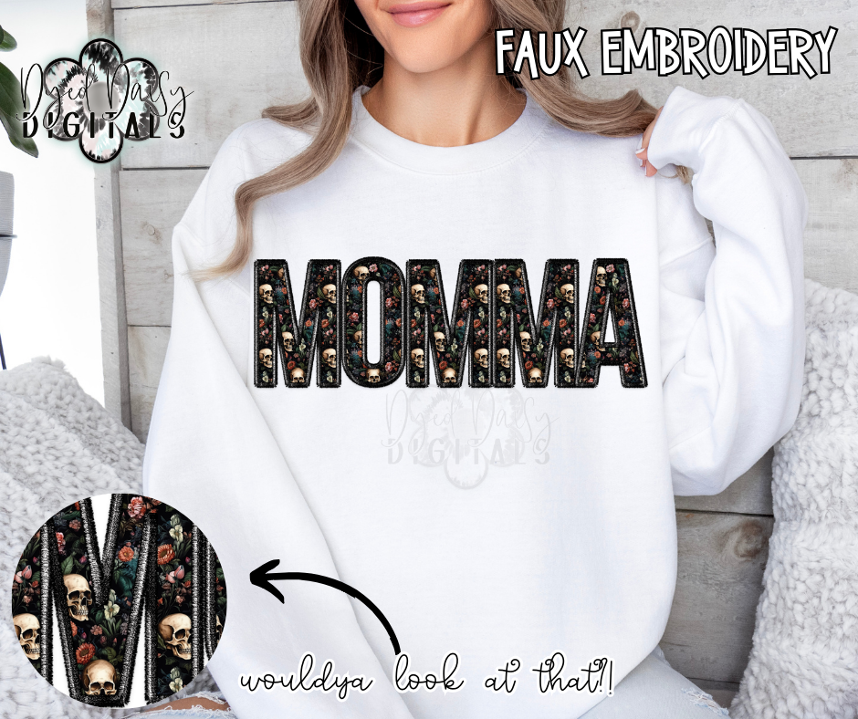 Floral Skulls Momma Faux Embroidery Digital Download DD Exclusive