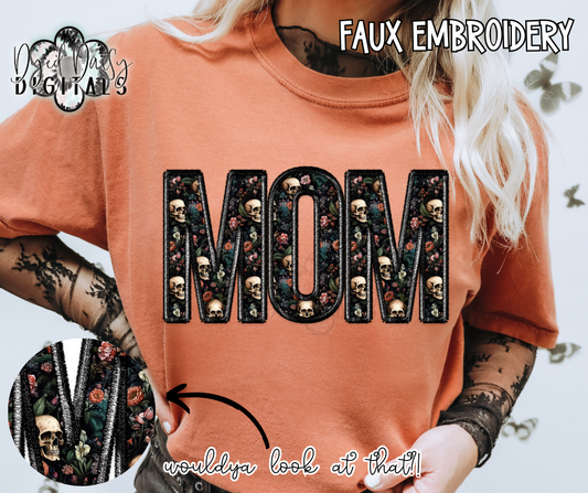 Floral Skulls MOM Faux Embroidery Digital Download DD Exclusive