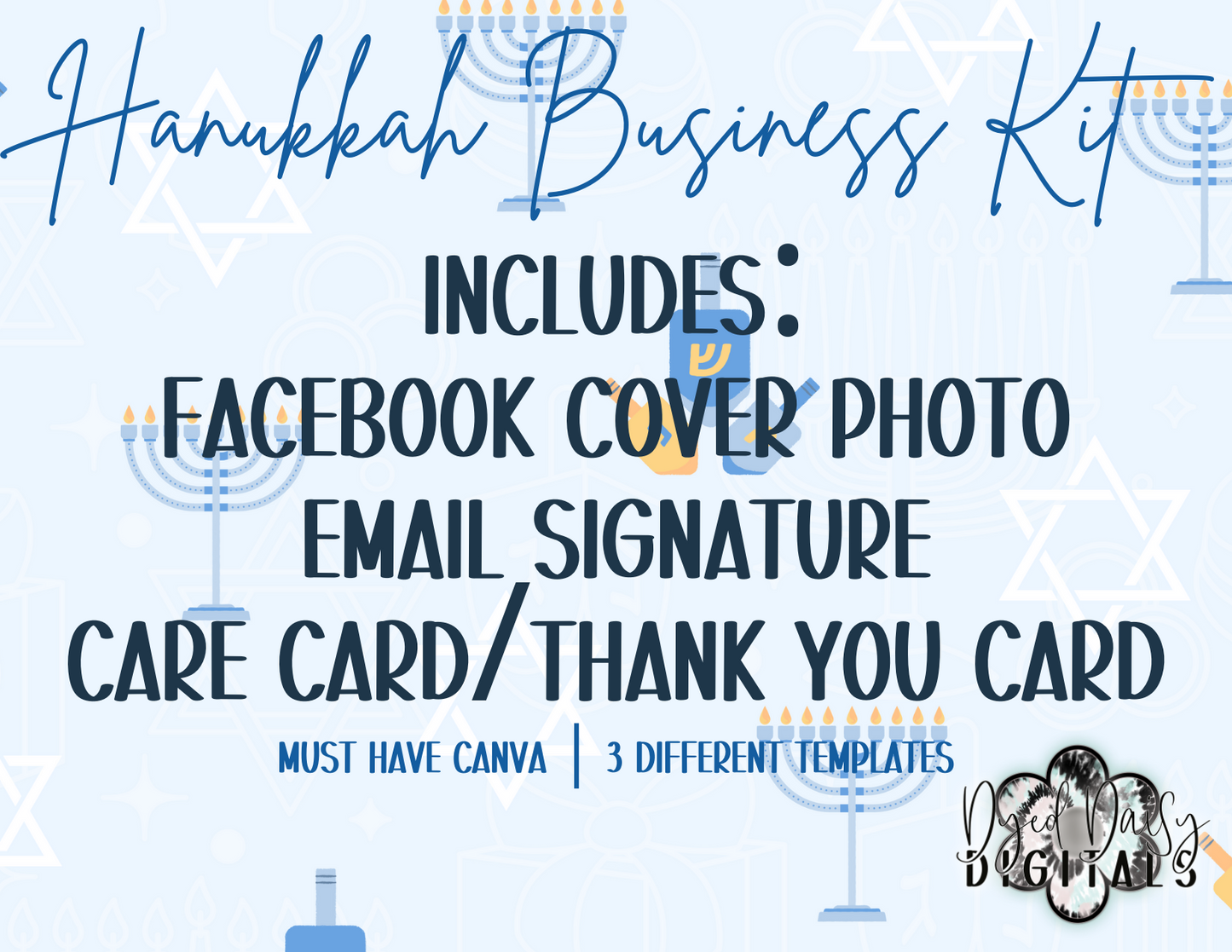 Hanukkah Business Kit Canva Templates - Includes Facebook Group Cover Photo, Email Signature, and Care Card Must have Canva!