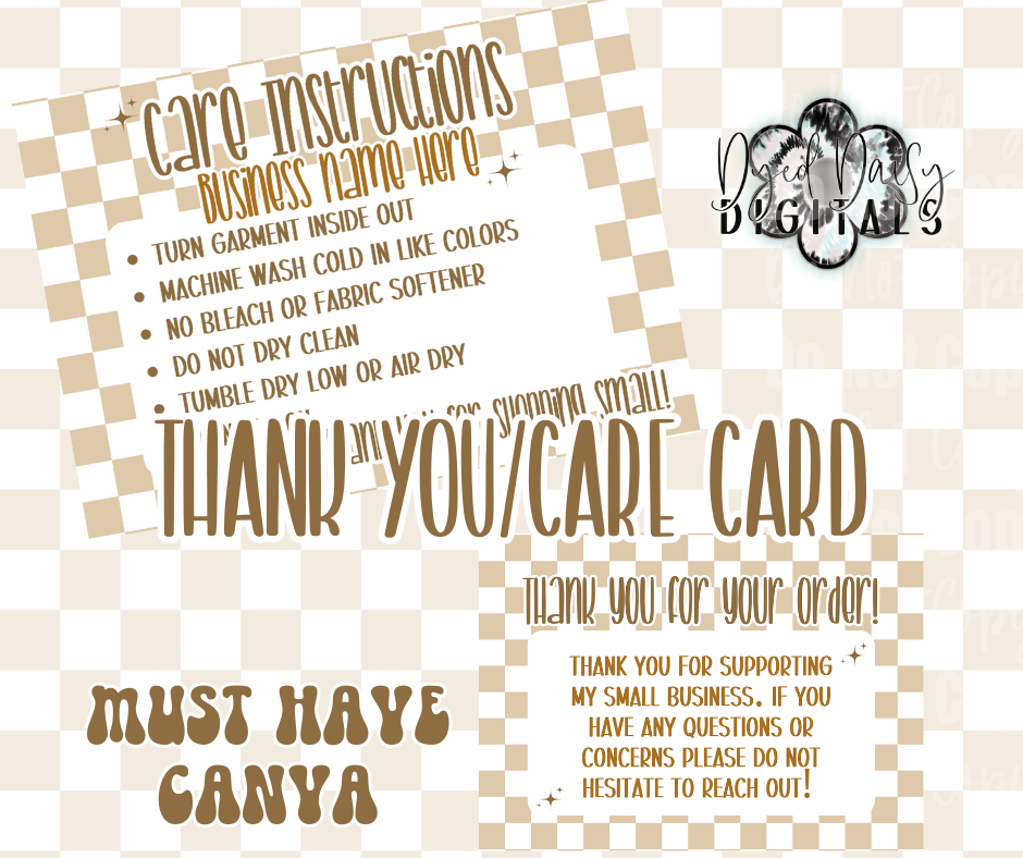 Tan Checks Care/Thank You Card Canva Template - MUST HAVE CANVA