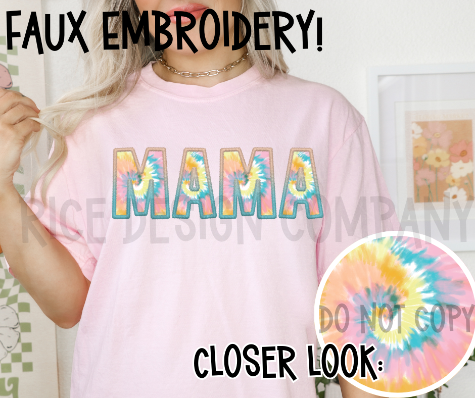 Rainbow Spiral Faux Embroidery MAMA-  Digital Download