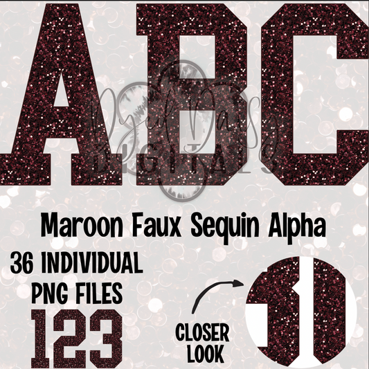 Maroon Varsity Faux Sequins Alpha Set Digital Download