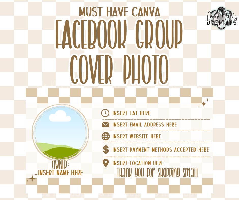 Tan Checks Facebook Group Cover Photo Canva Template - MUST HAVE CANVA