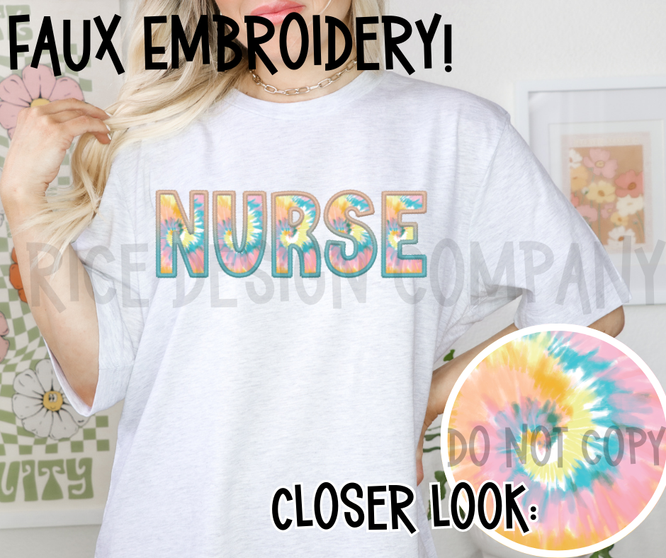 Rainbow Spiral Faux Embroidery NURSE -  Digital Download