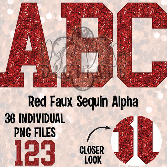 Red Varsity Faux Sequins Alpha Set Digital Download