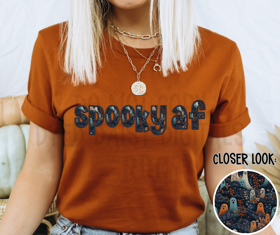 Spooky A F Halloween Ghost Faux Embroidery -  Digital Download