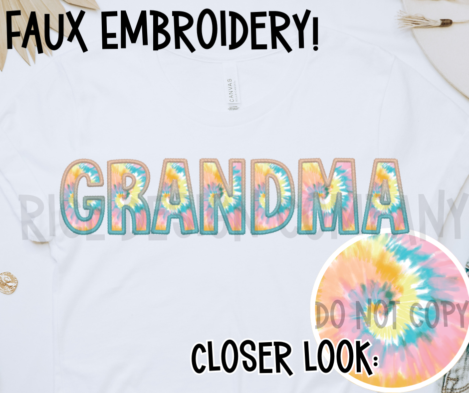 Rainbow Spiral Faux Embroidery GRANDMA -  Digital Download