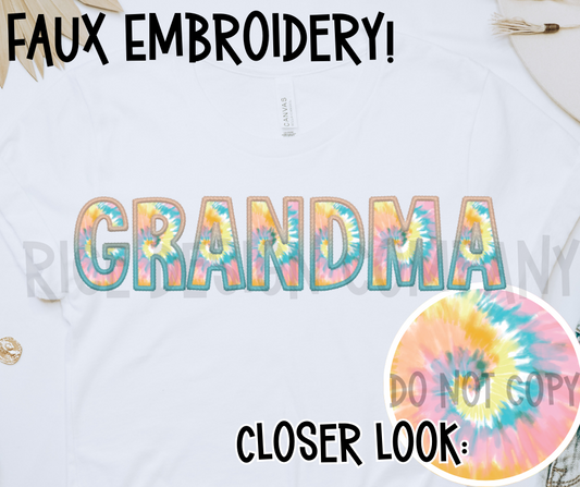 Rainbow Spiral Faux Embroidery GRANDMA -  Digital Download