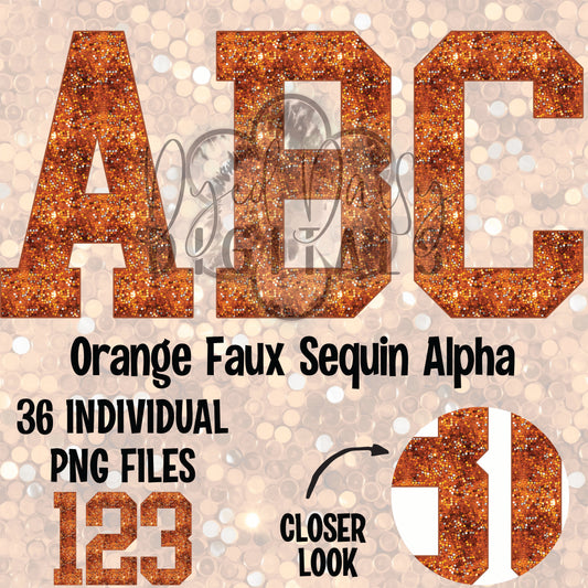 Orange Varsity Faux Sequins Alpha Set Digital Download