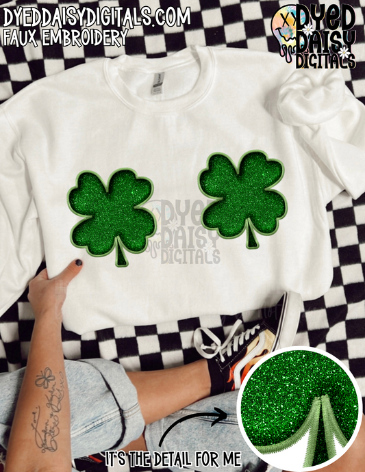 Shamrocks - Faux Glitter and Faux Embroidery -  Digital Download