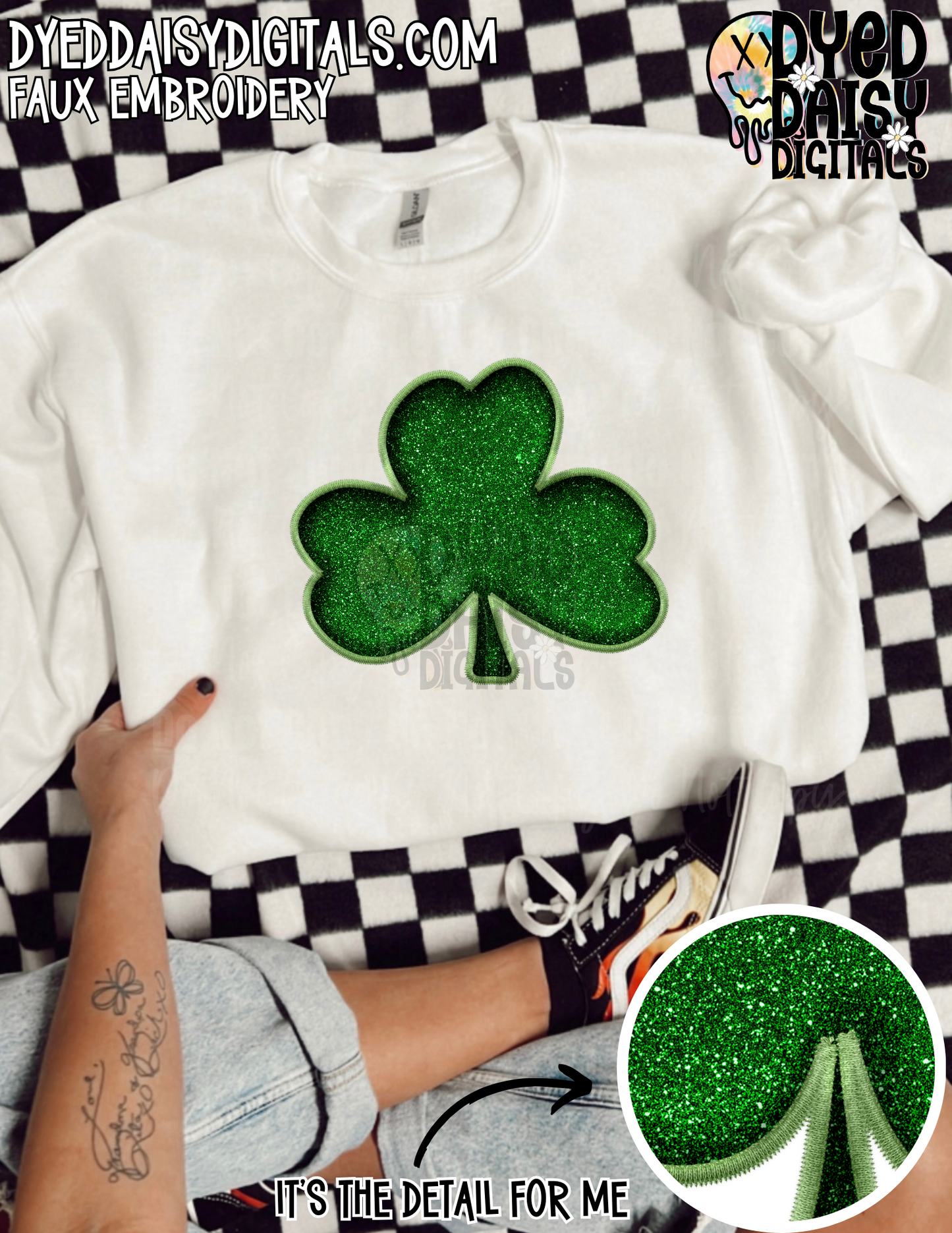 Shamrocks - Faux Glitter and Faux Embroidery -  Digital Download