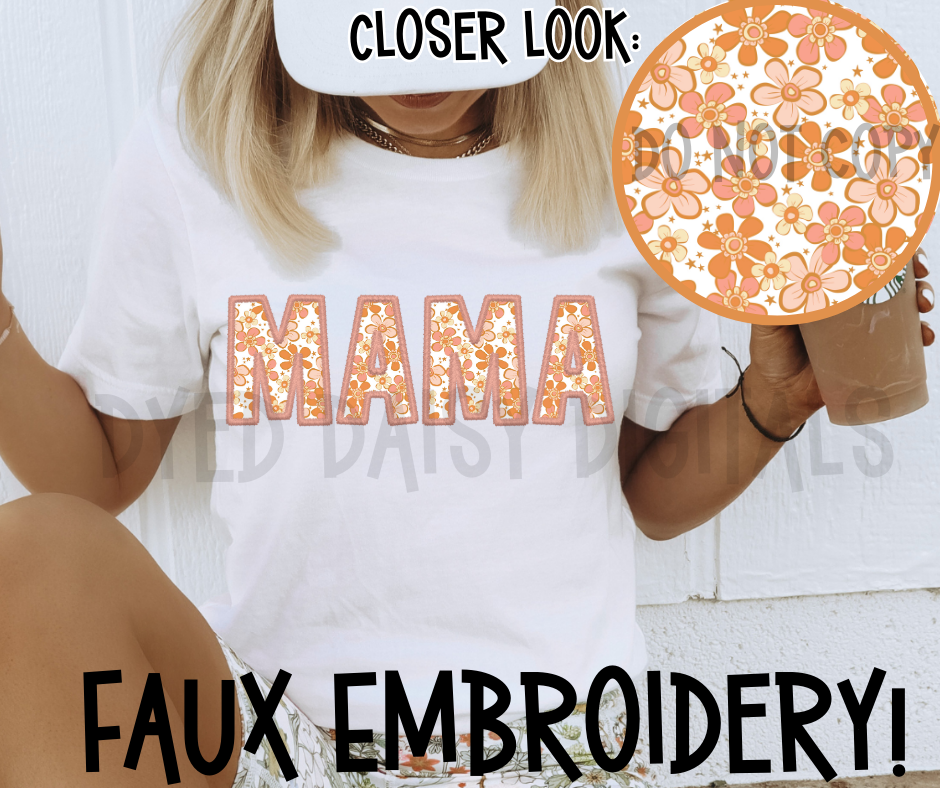 Retro Daisy Faux Embroidery MAMA -  Digital Download