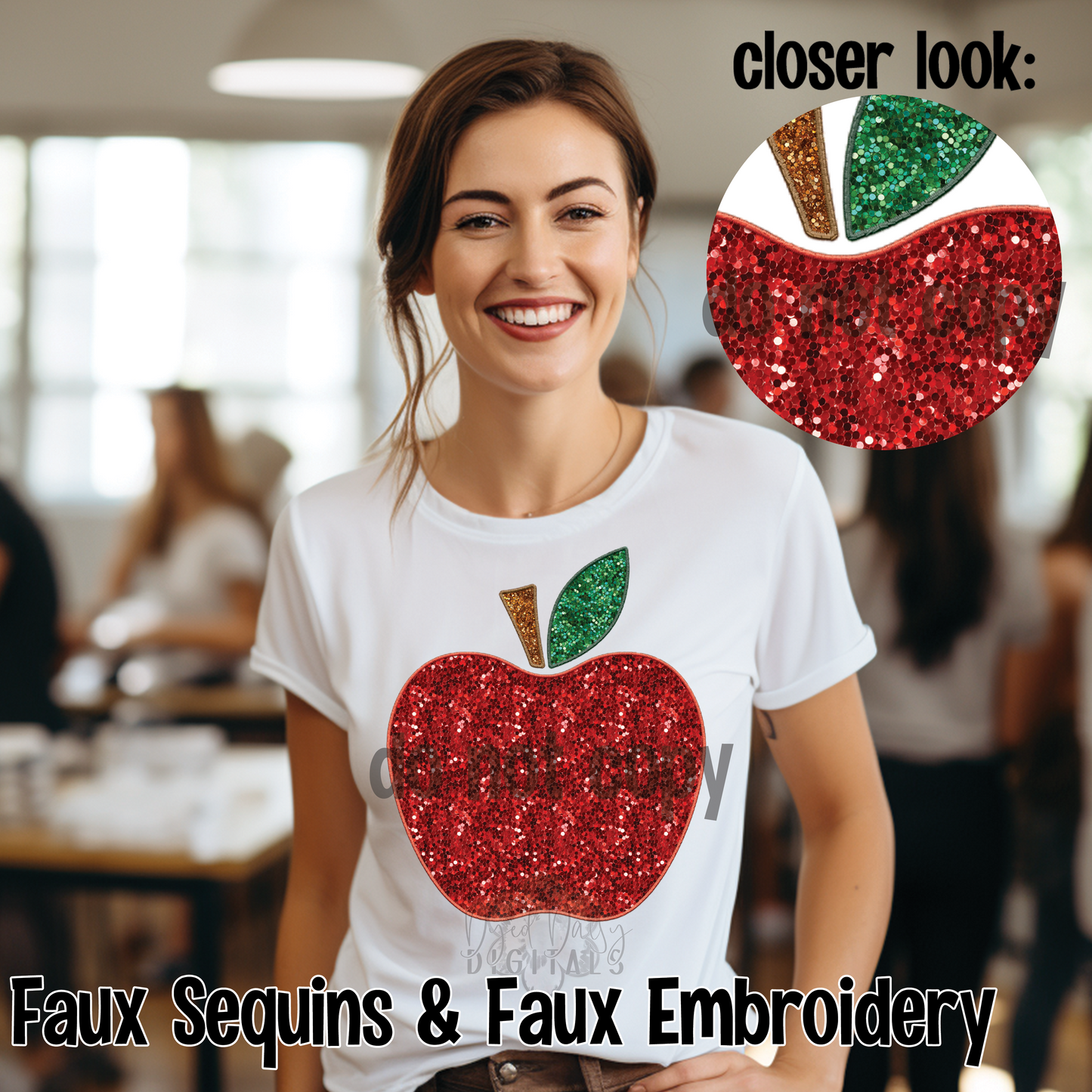 Faux Sequin Apple Faux Embroidery Digital Download