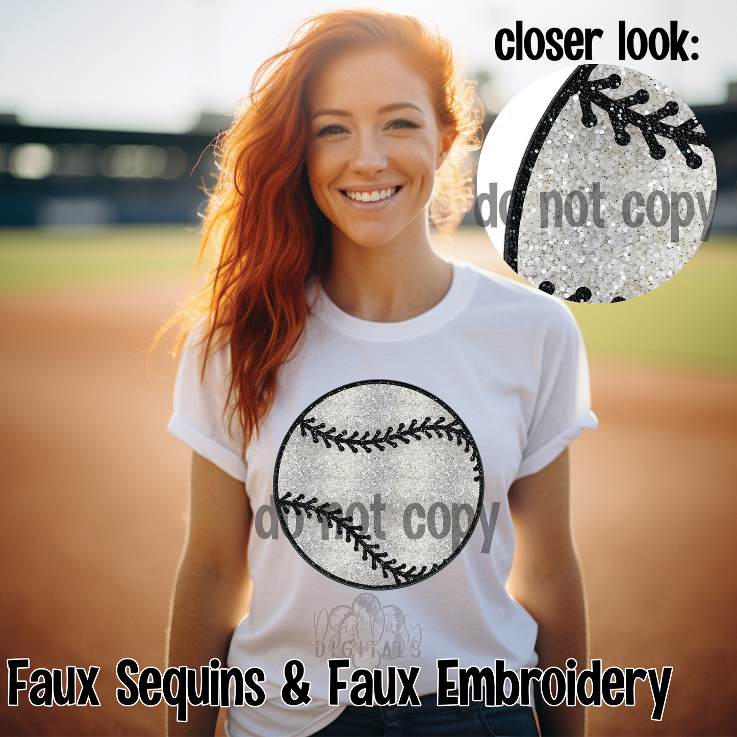 Faux Sequin Baseball Faux Embroidery Digital Download