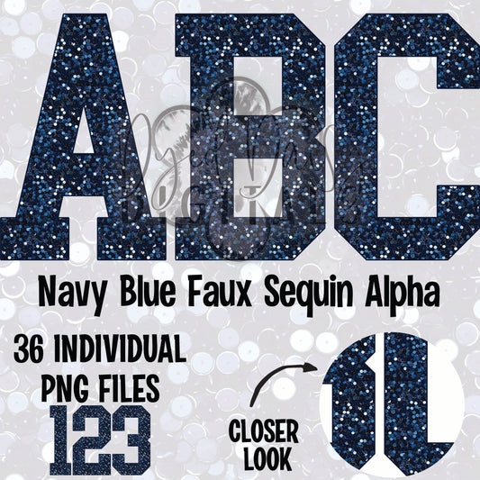 Navy Varsity Faux Sequins Alpha Set Digital Download