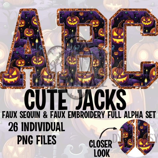 Cute Jacks Faux Sequins Faux Embroidery Alpha Set Digital Download