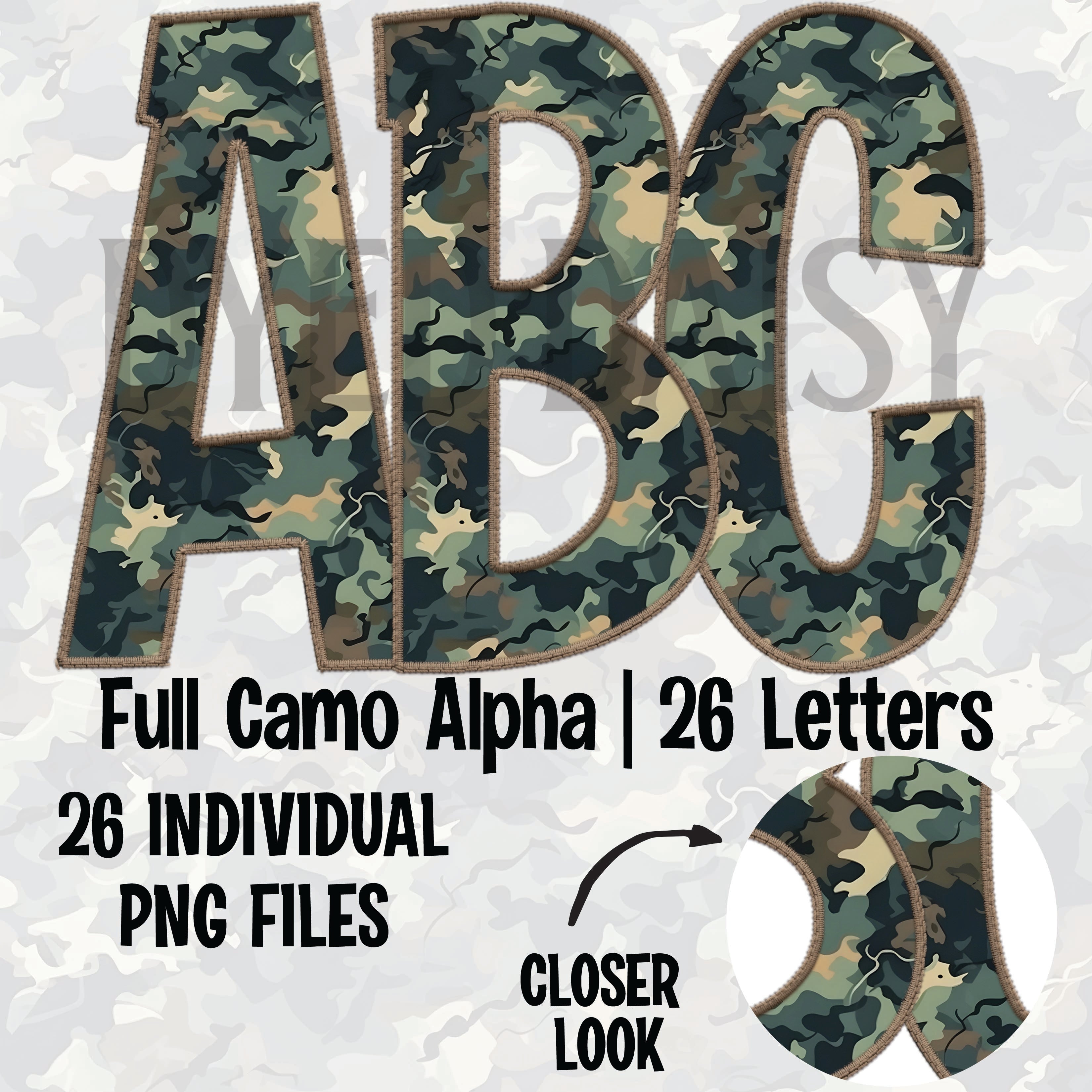 Camo Faux Embroidery Full Alpha Digital Download – Rice Design Company ...