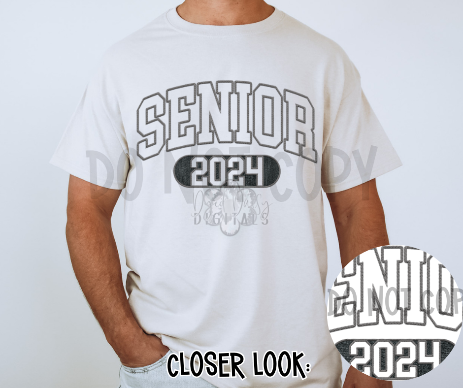 Senior 2024 Outline Faux Embroidery Digital Download - 2 Files