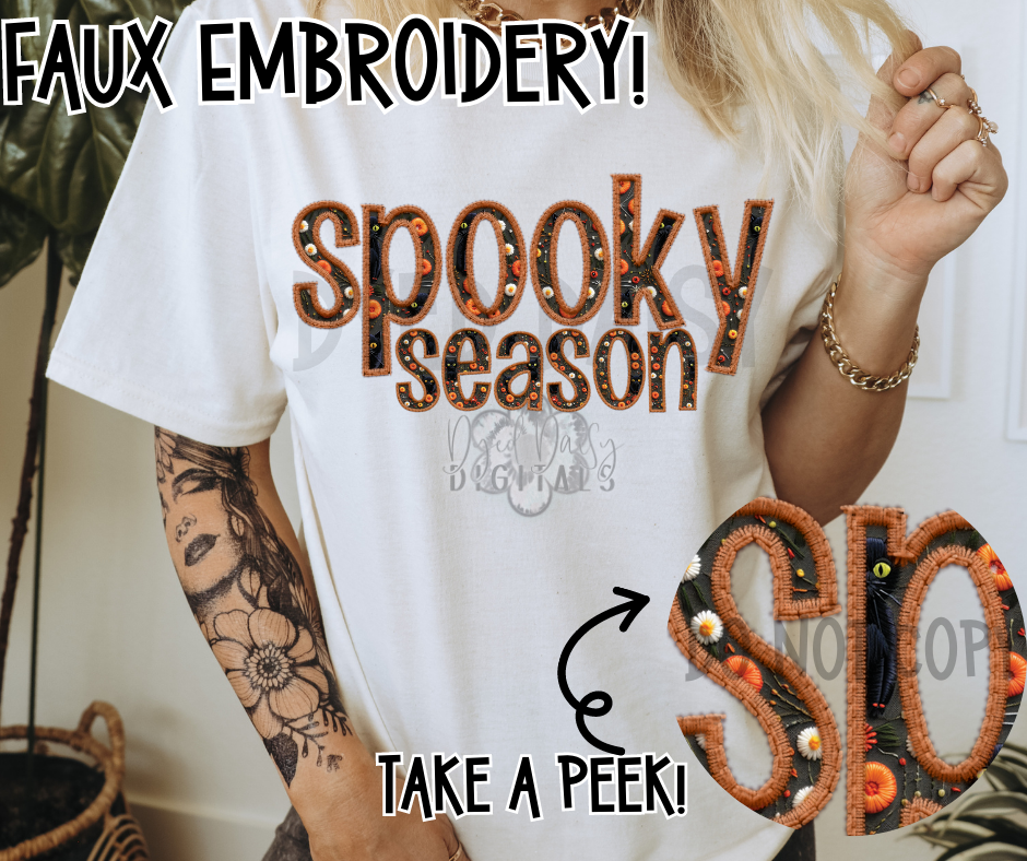 Black Cat Faux Embroidery Spooky Season -  Digital Download