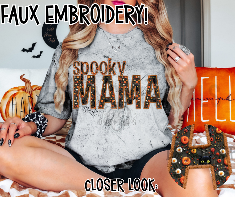 Black Cat Faux Embroidery Spooky MAMA-  Digital Download