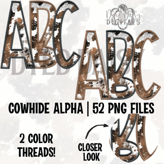 Cowhide Faux Embroidery Full Alpha Digital Download