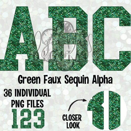 Green Varsity Faux Sequins Alpha Set Digital Download