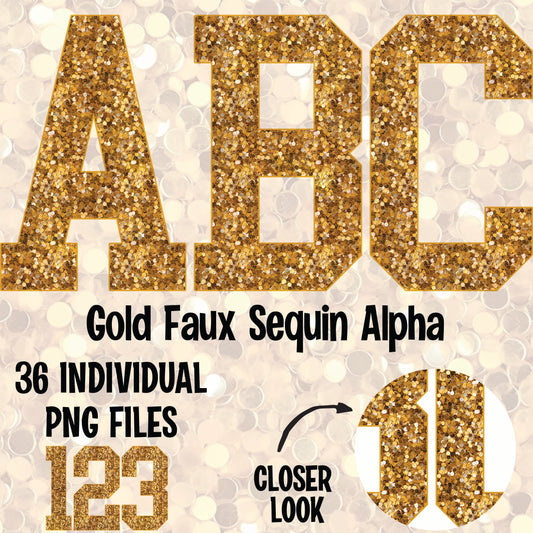 Gold Varsity Faux Sequins Alpha Set Digital Download