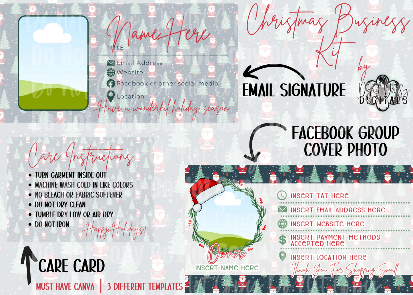 Christmas Business Kit Canva Templates - Includes Facebook Group Cover Photo, Email Signature, and Care CardMust have Canva!