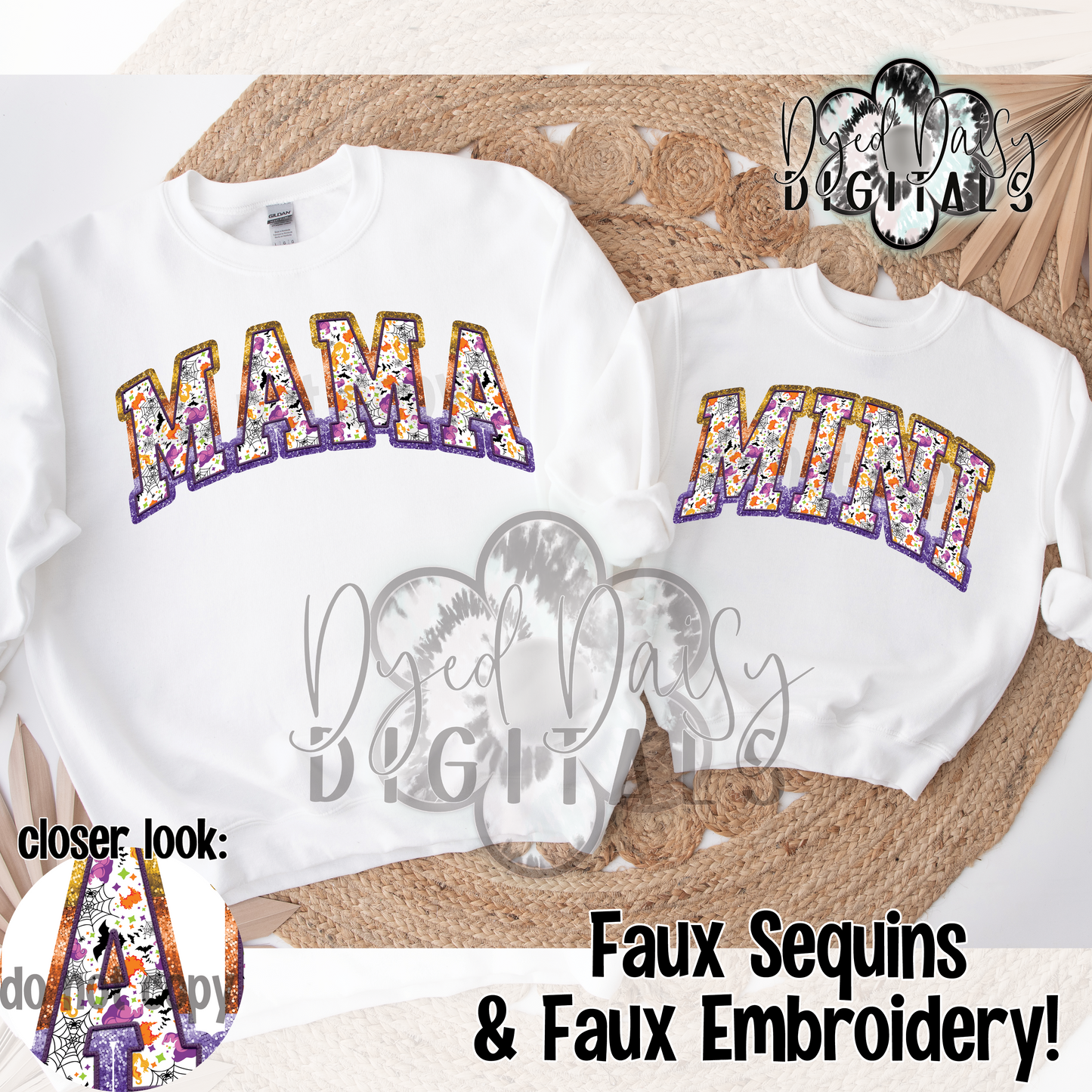 Spooky Sisters MAMA Faux Sequin & Faux Embroidery Digital Download Mini Sold Separately