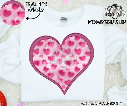 Fuzzy Heart Faux Embroidery & Faux Shag Digital Download