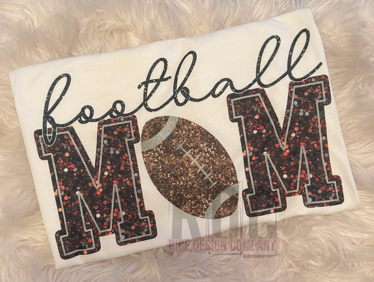 Faux Sequin Football MOM Completed Tee