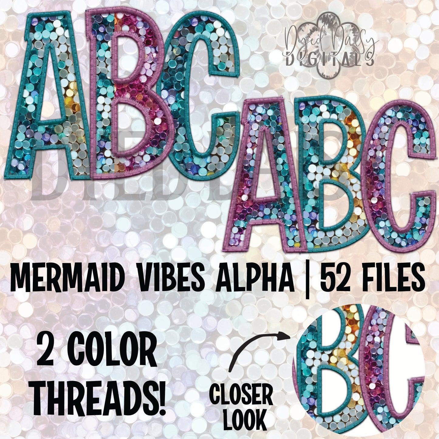 Mermaid Vibes Faux Embroidery Full Alpha Digital Download