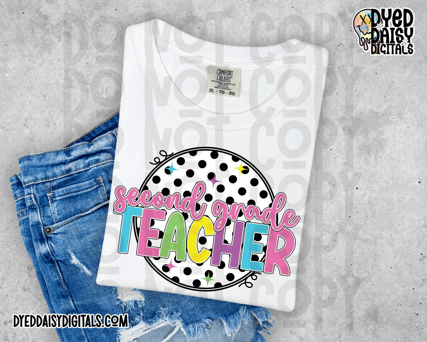 Neon 80s Polka Dot 2nd Grade Teacher - Digital Download